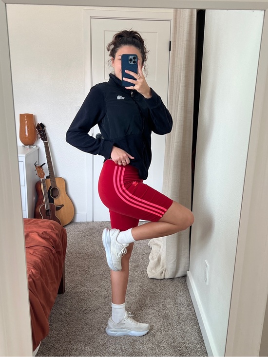 adidas Pants - Vintage adidas Red Bike Shorts with Pink Side Stripes